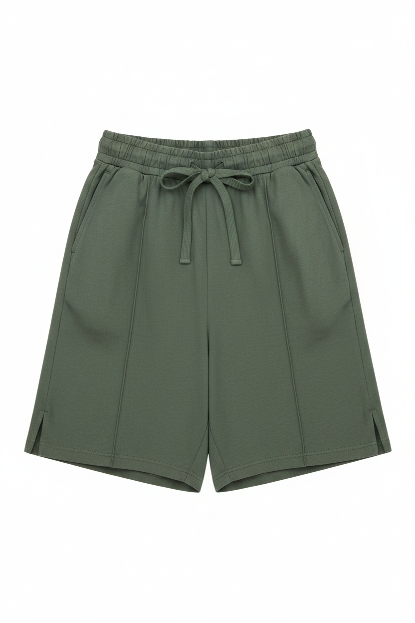 Bermuda con tasche a filo|Colore:Verde militare