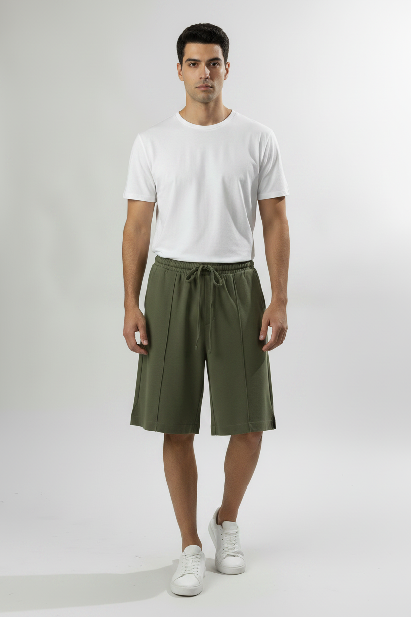 Bermuda con tasche a filo|Colore:Verde militare