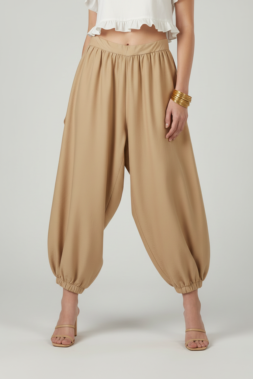 Pantalone harem con elastico alla caviglia|Colore:Miele