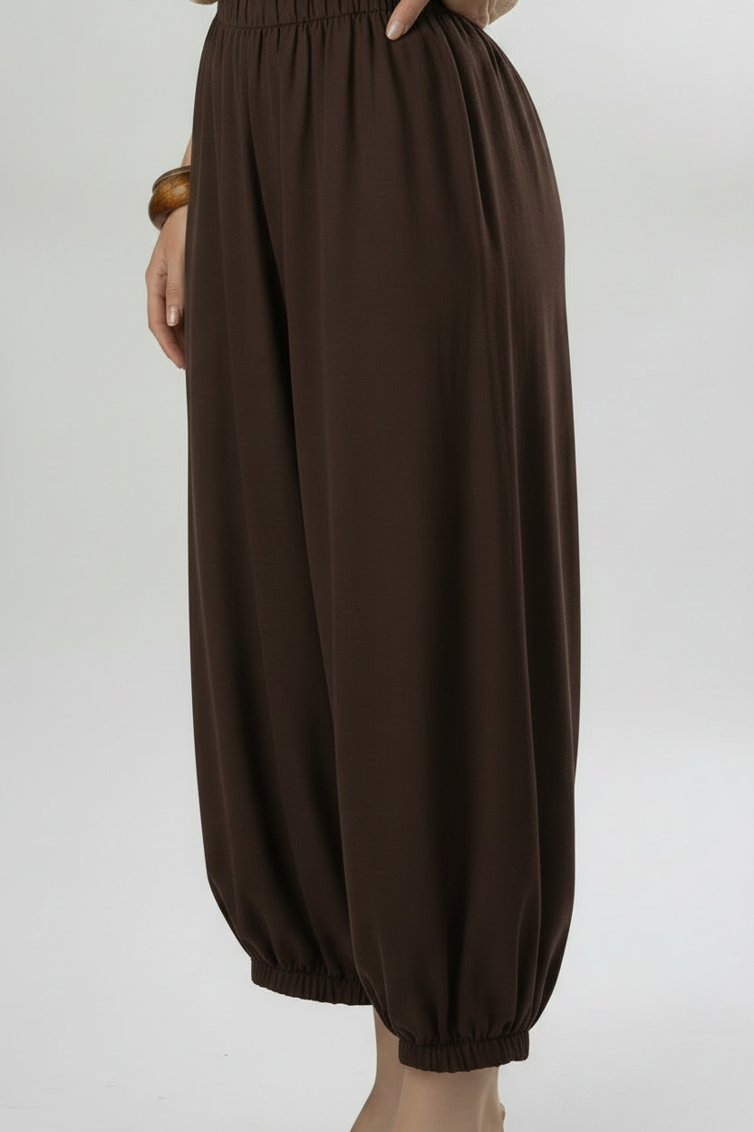 Pantalone harem con elastico alla caviglia|Colore:Caffe