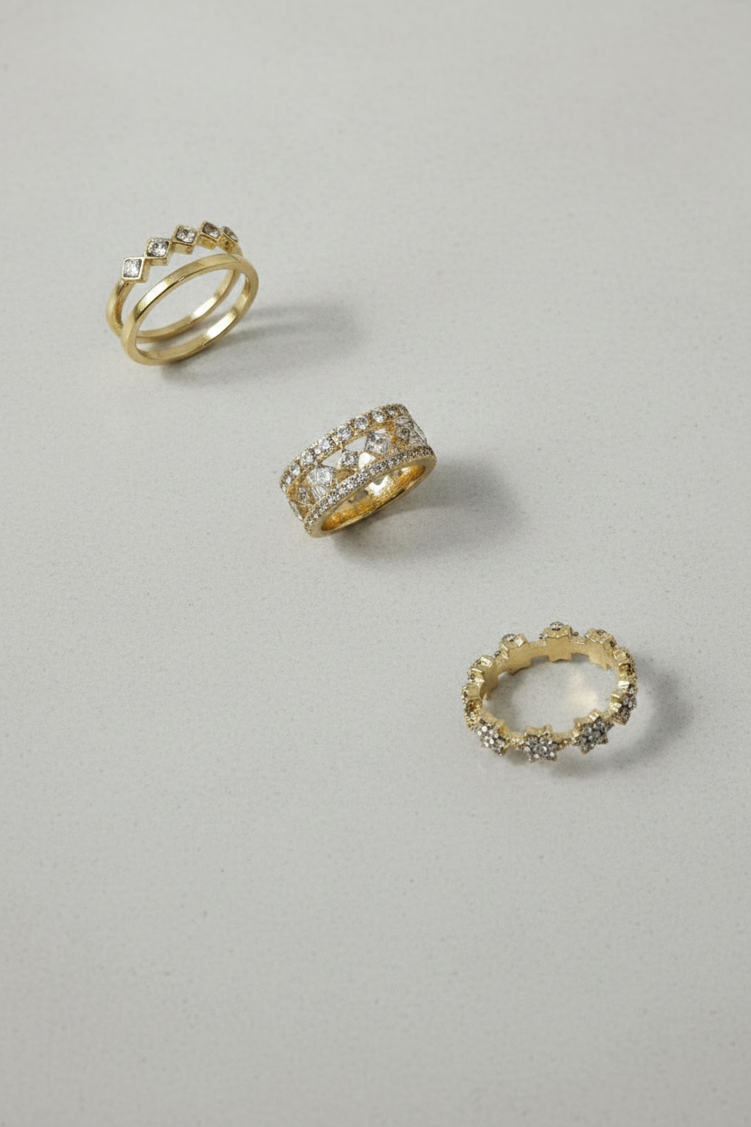 Tris anelli con pietre|Colore:Oro