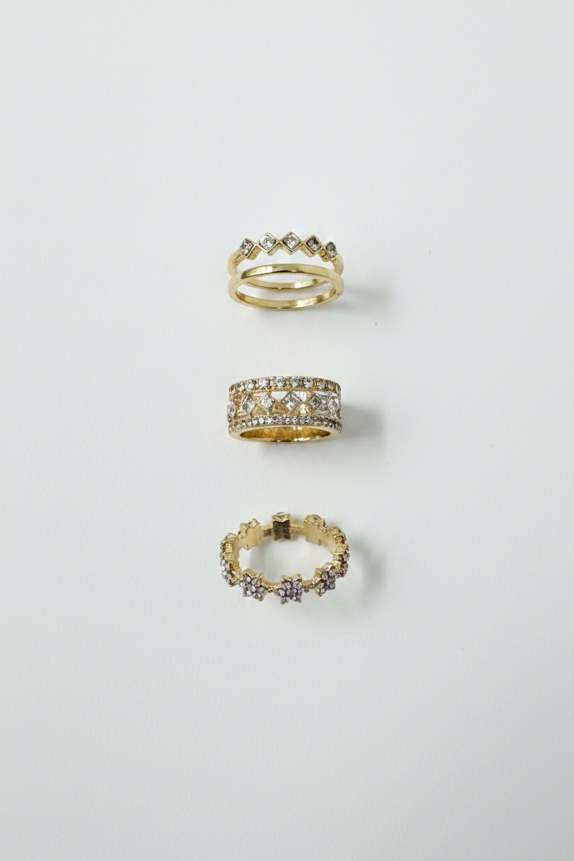 Tris anelli con pietre|Colore:Oro