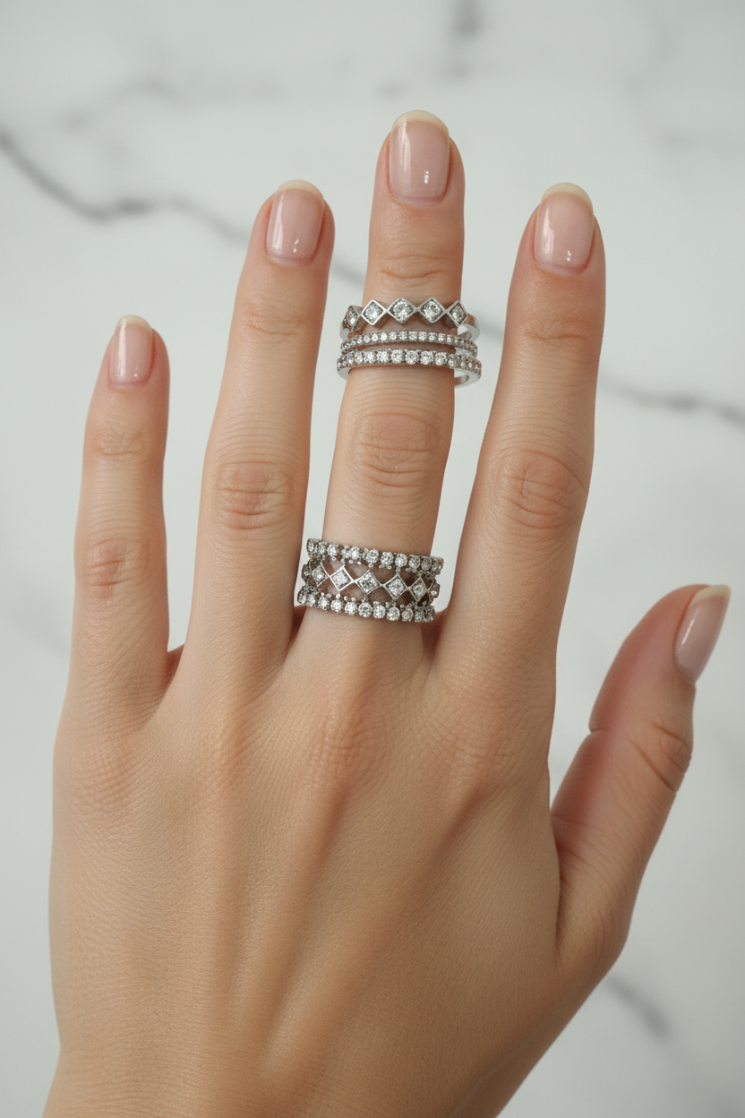 Tris anelli con pietre|Colore:Argento