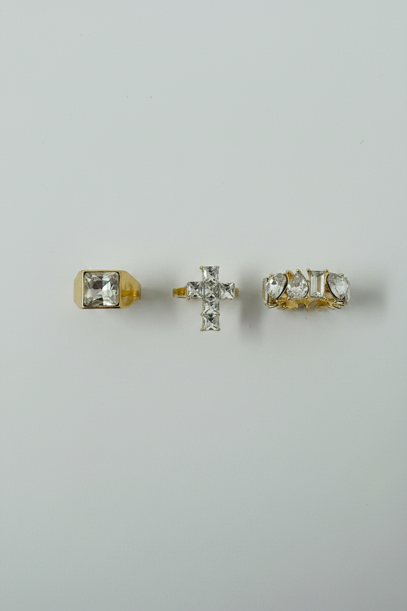 Tris con croce e strass|Colore:Oro