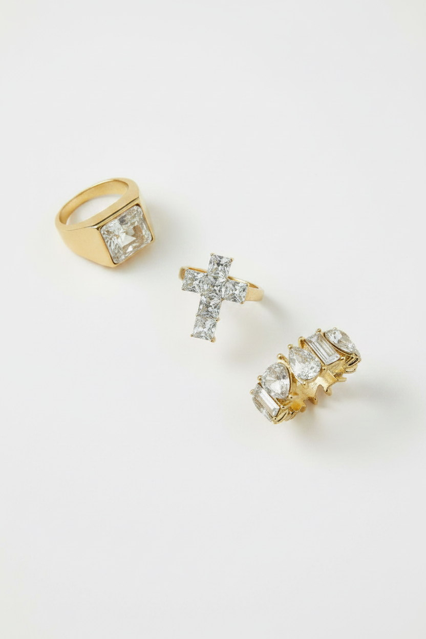 Tris con croce e strass|Colore:Oro