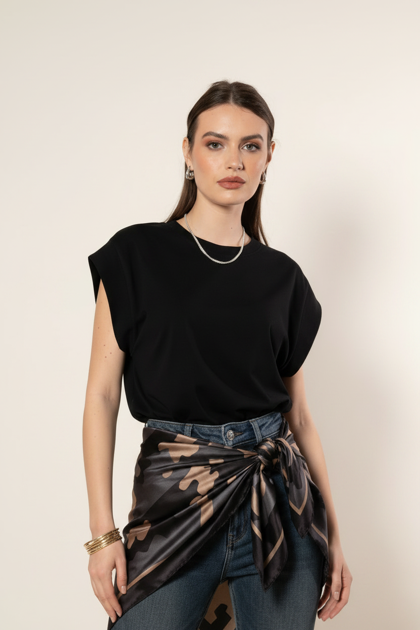 T- shirt manica ampia|Colore:Nero