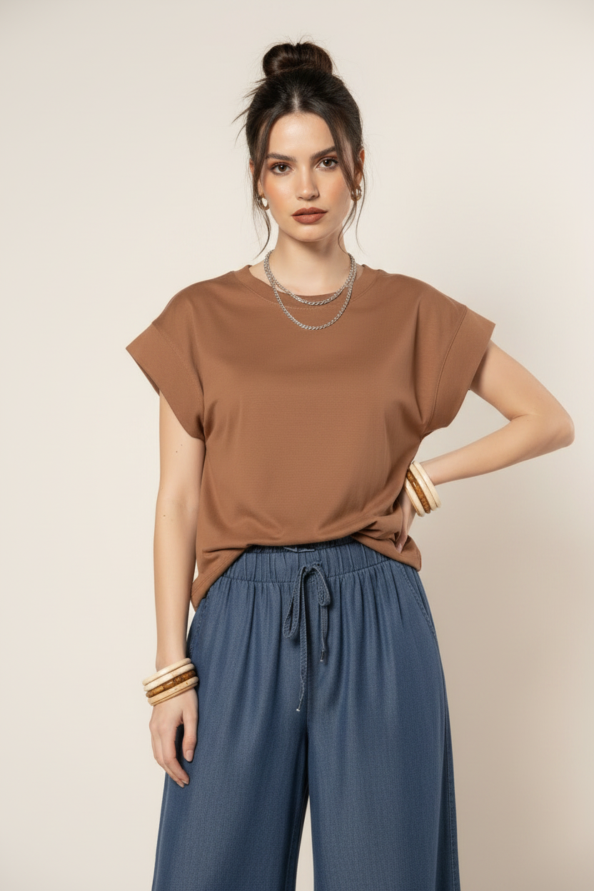 T- shirt manica ampia|Colore:Nocciola