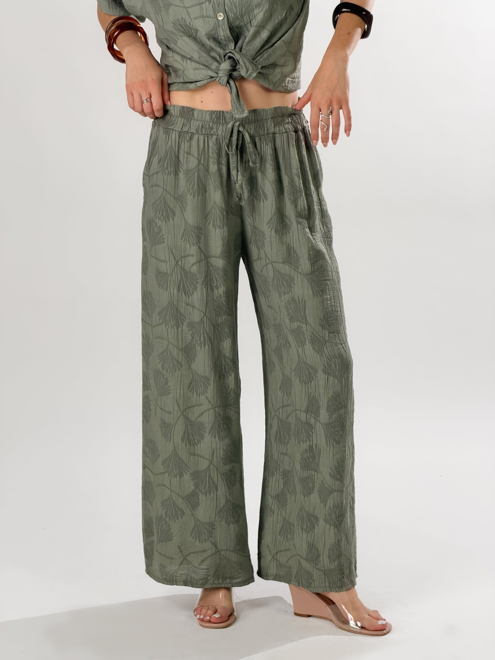 Pantalone in tessuto strutturato|Colore:Verde chiaro