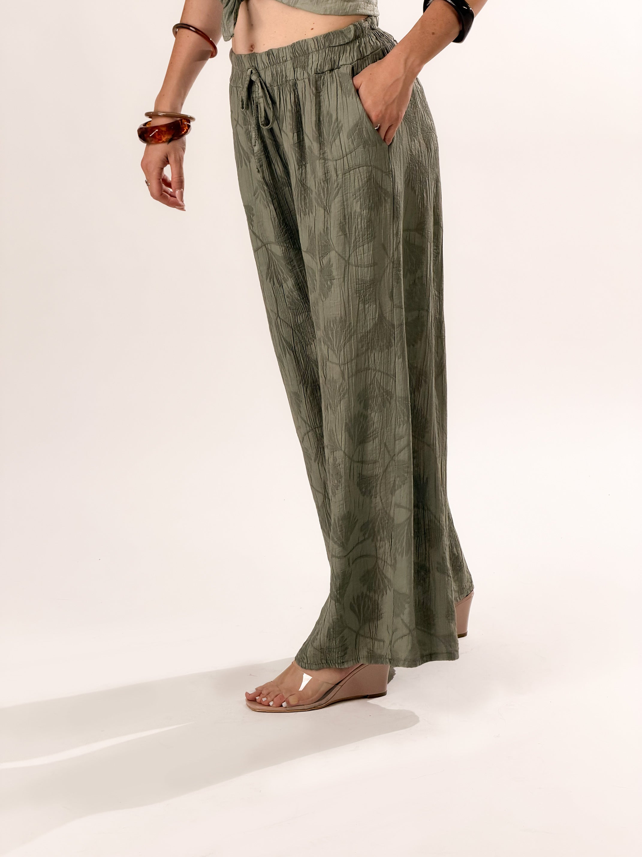 Pantalone in tessuto strutturato|Colore:Verde chiaro