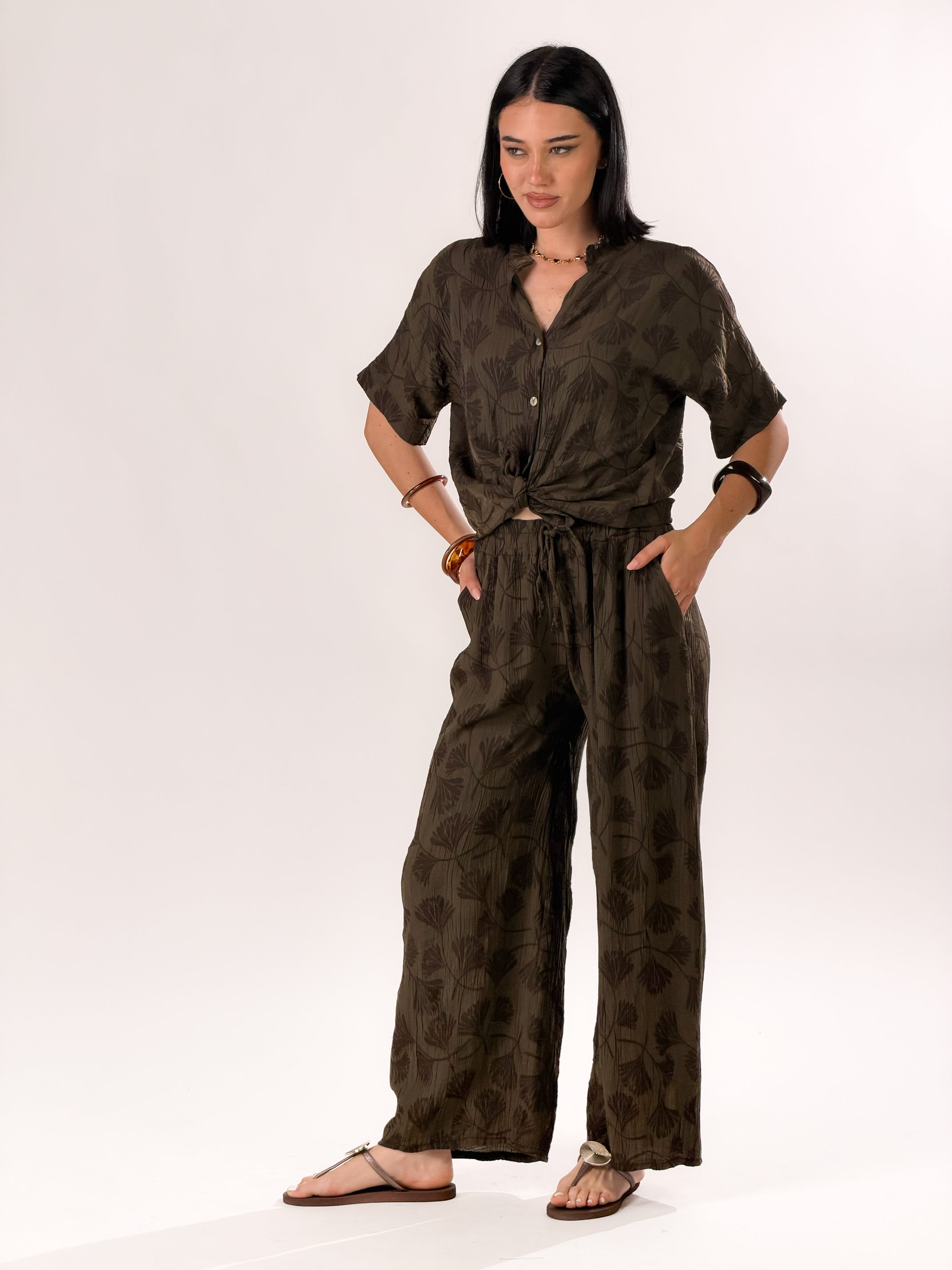 Pantalone in tessuto strutturato|Colore:Marrone