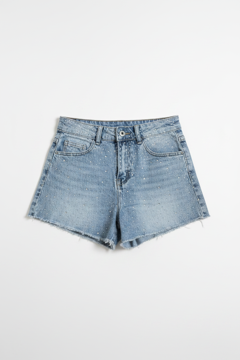 Shorts all strass|Colore:Blu chiaro