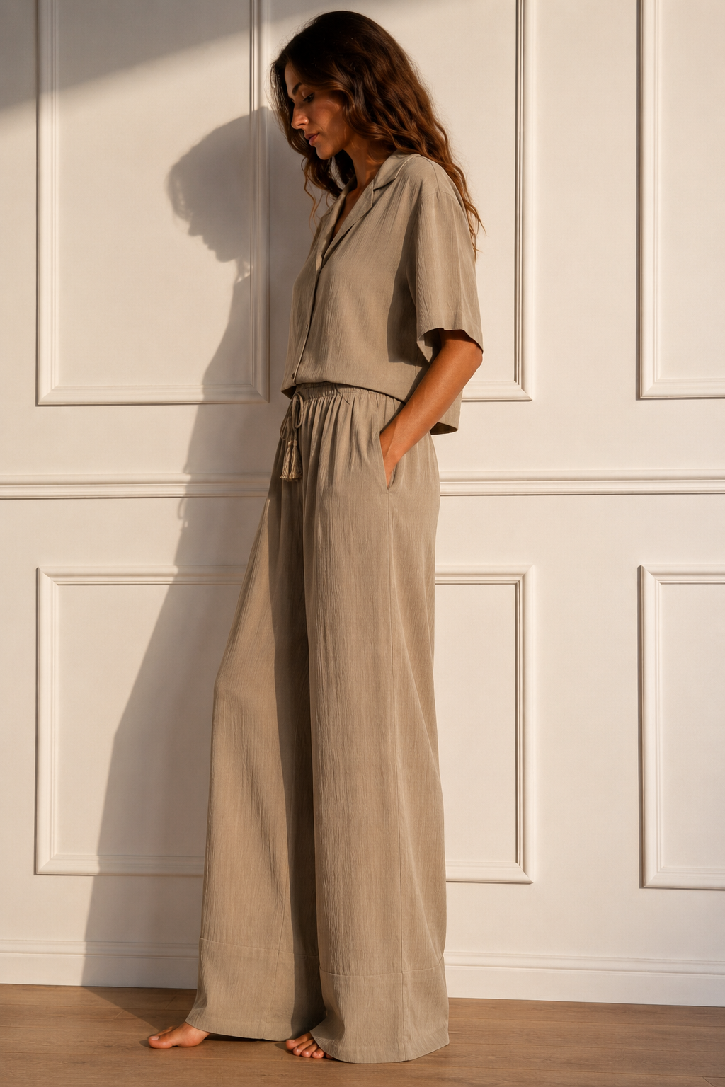 Pantaloni con coulisse e nappine|Colore:Fieno