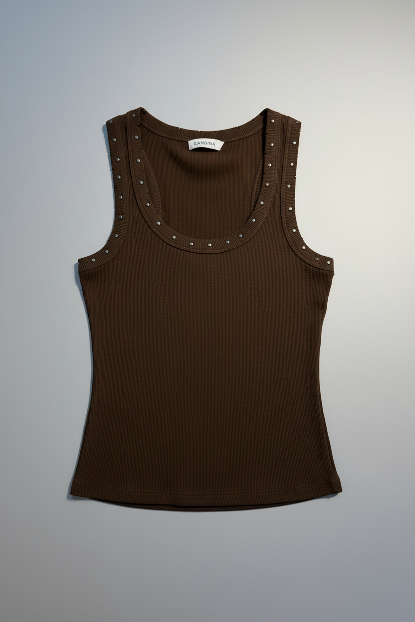 Canotta scollo a U con borchie|Colore:Marrone