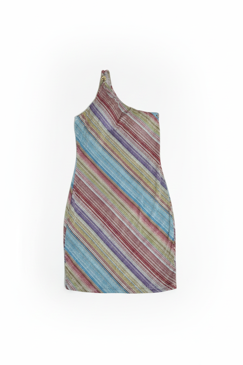 Abito lurex rainbow monospalla |Colore:Rosa antico