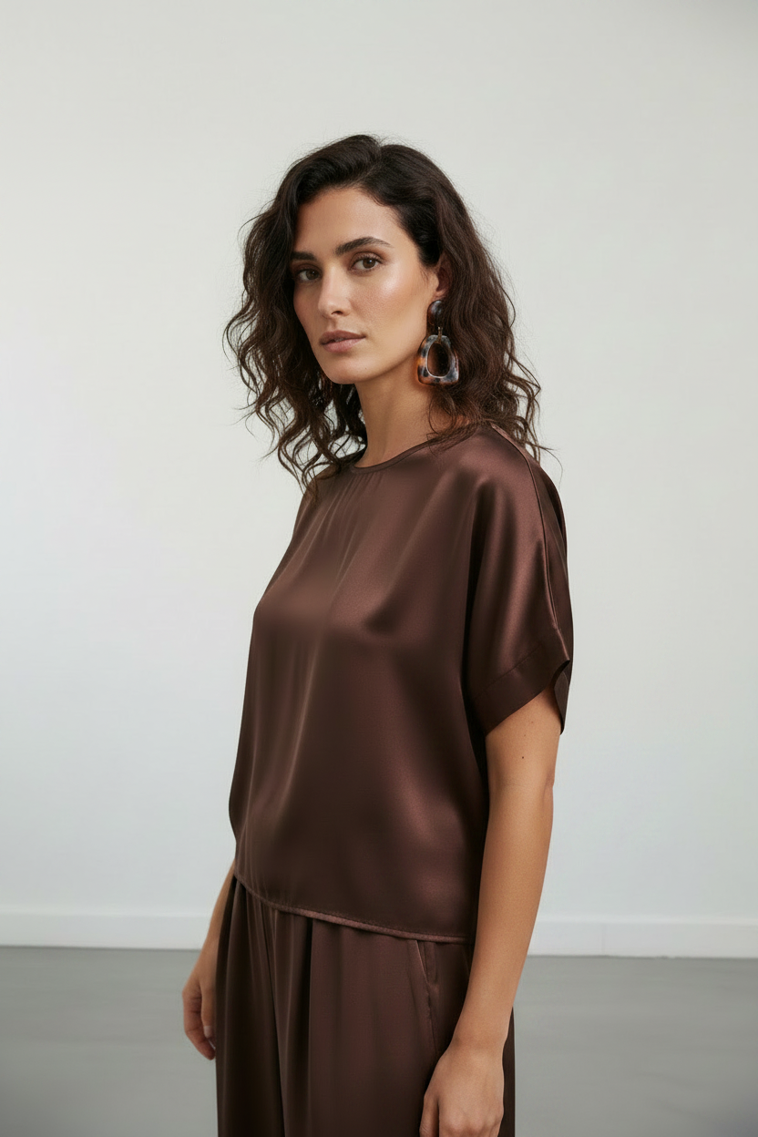 Maglia boxy in raso|Colore:Marrone
