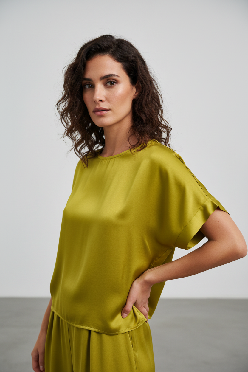 Maglia boxy in raso|Colore:Olio
