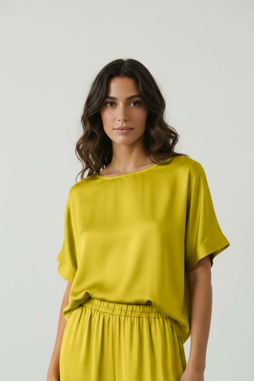Maglia boxy in raso|Colore:Olio