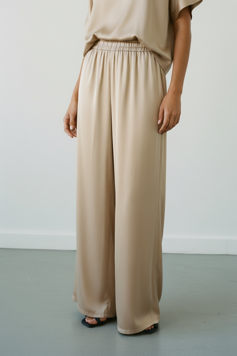Pantalone palazzo in raso |Colore:Beige