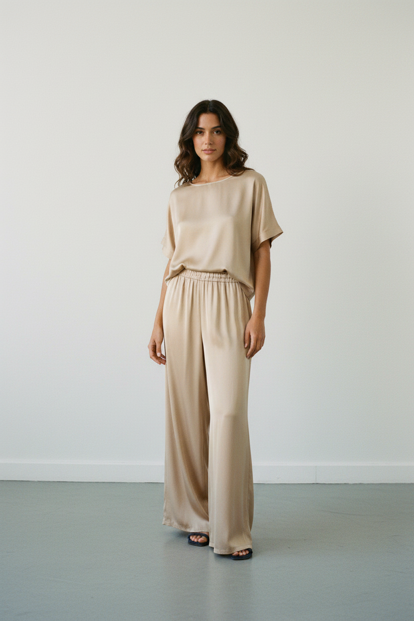 Pantalone palazzo in raso |Colore:Beige