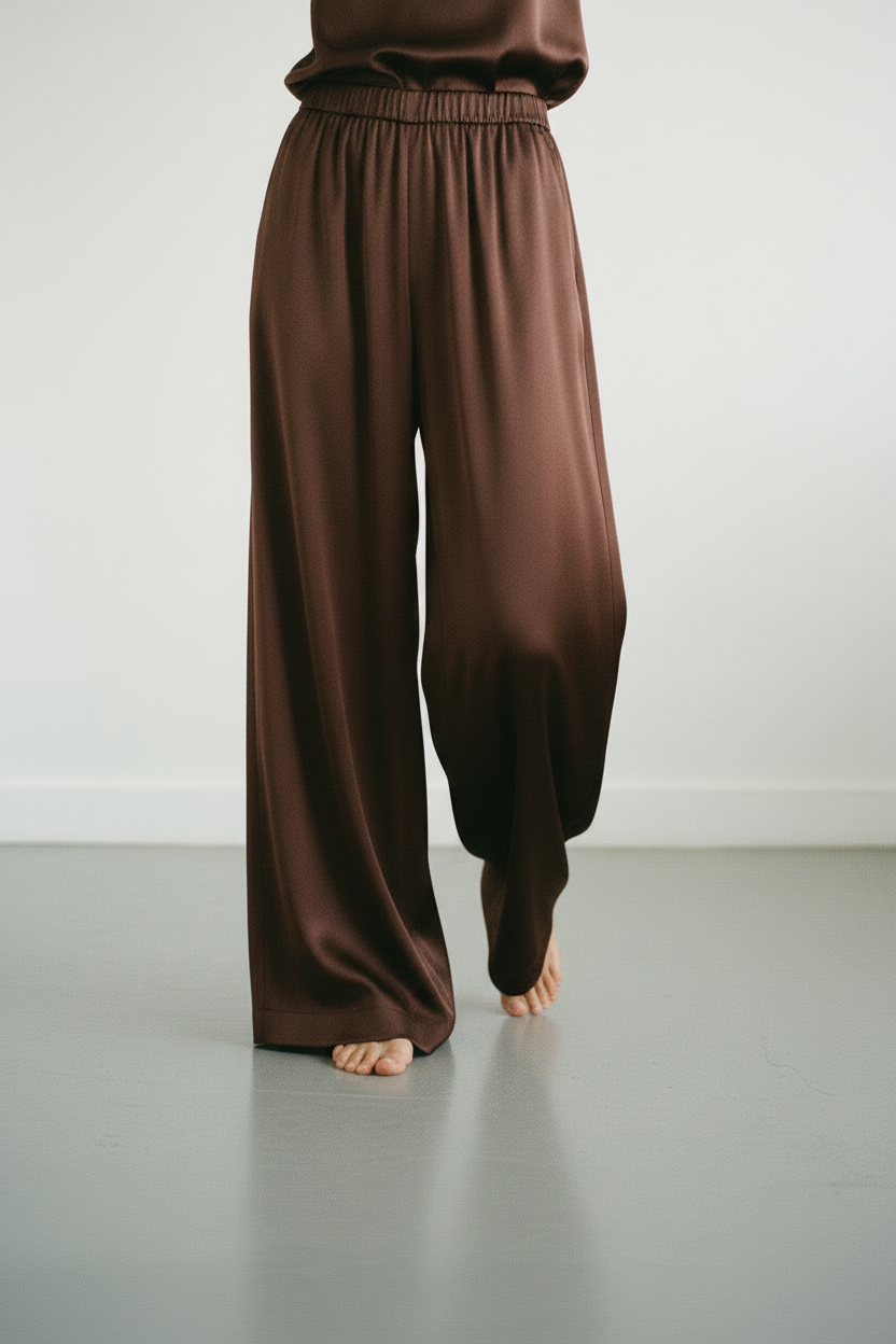 Pantalone palazzo in raso |Colore:Marrone