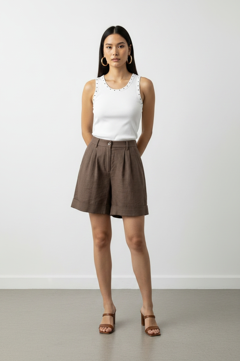 Shorts wide-leg|Colore:Fango