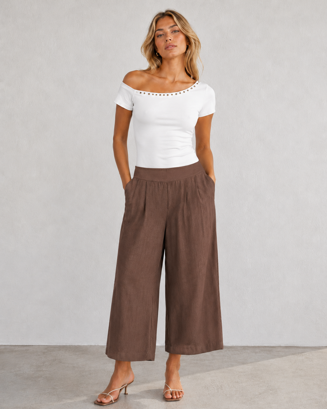 Pantalone Cropped con pince|Colore:Tabacco
