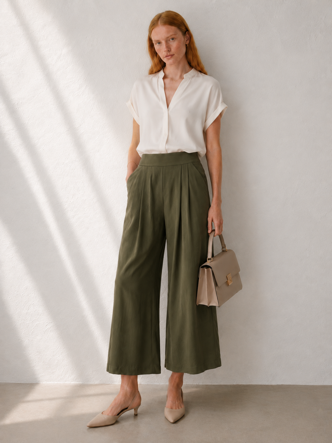Pantalone Cropped con pince|Colore:Militare