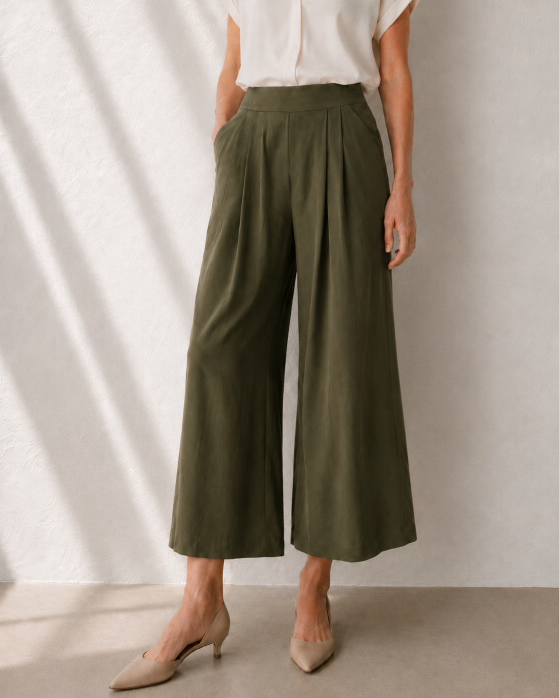 Pantalone Cropped con pince|Colore:Militare