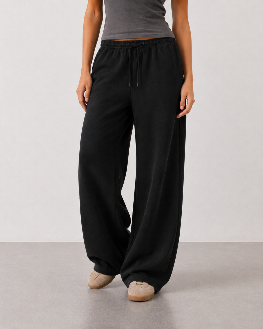 Pantafelpa Wide Leg coulisse minimal|Colore:Nero