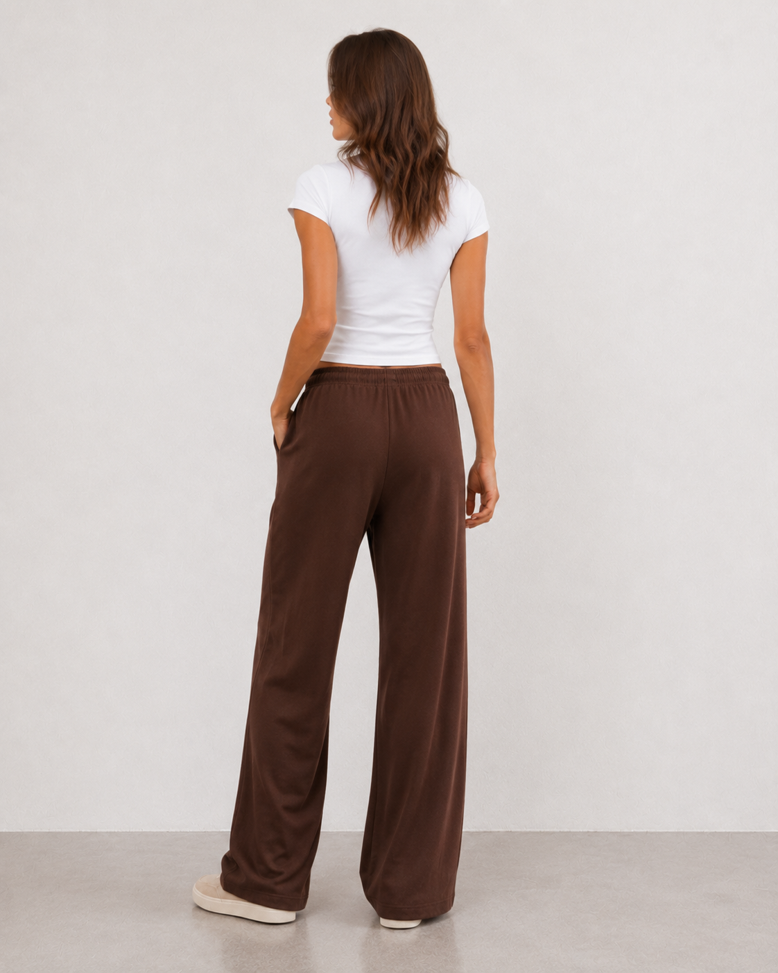 Pantafelpa Wide Leg coulisse minimal|Colore:Marrone