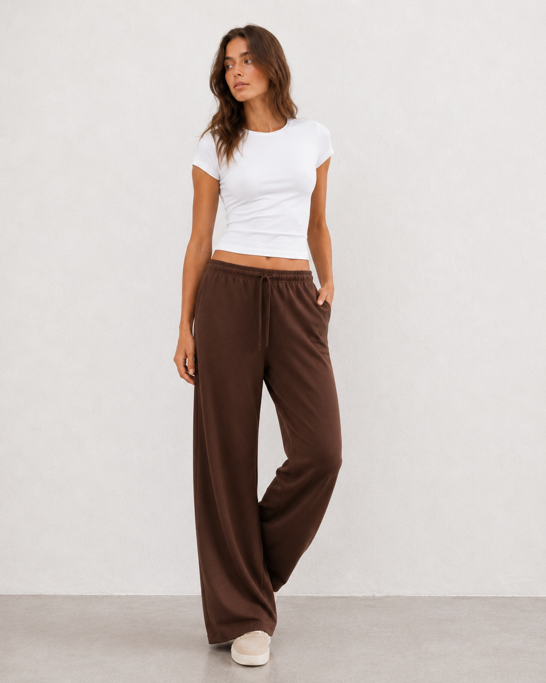 Pantafelpa Wide Leg coulisse minimal|Colore:Marrone