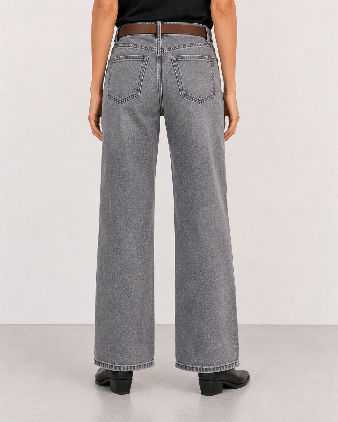 Jeans wide leg con cintura|Colore:Grigio chiaro