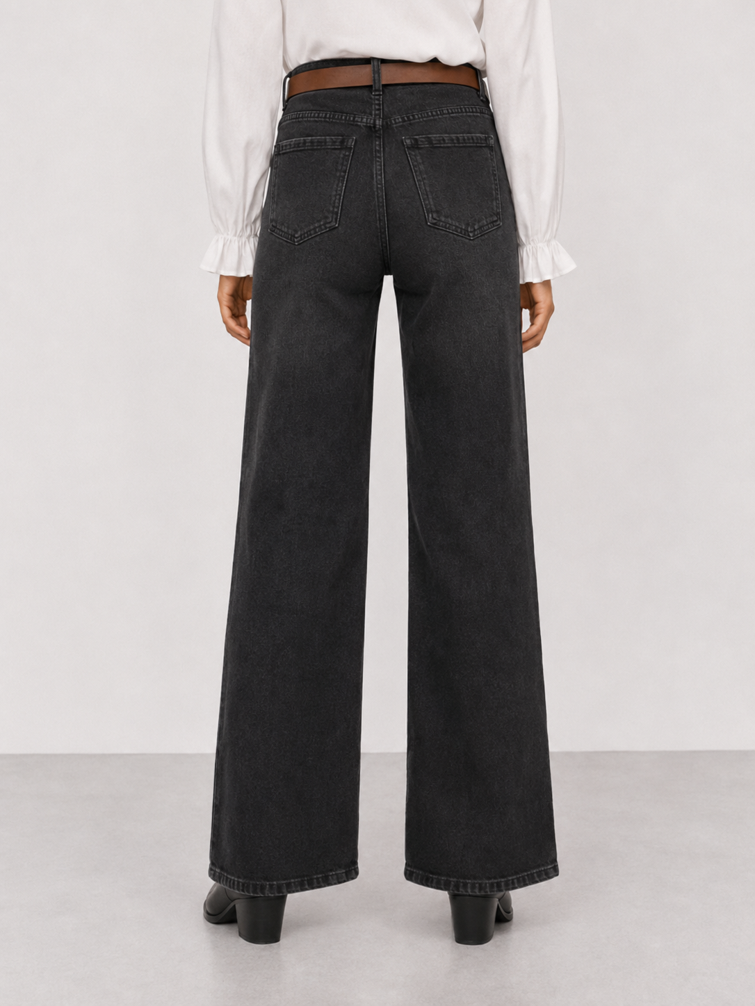 Jeans wide leg con cintura|Colore:Nero