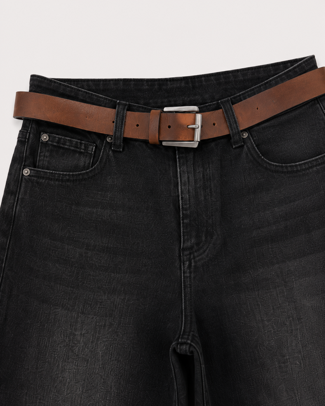 Jeans wide leg con cintura|Colore:Nero