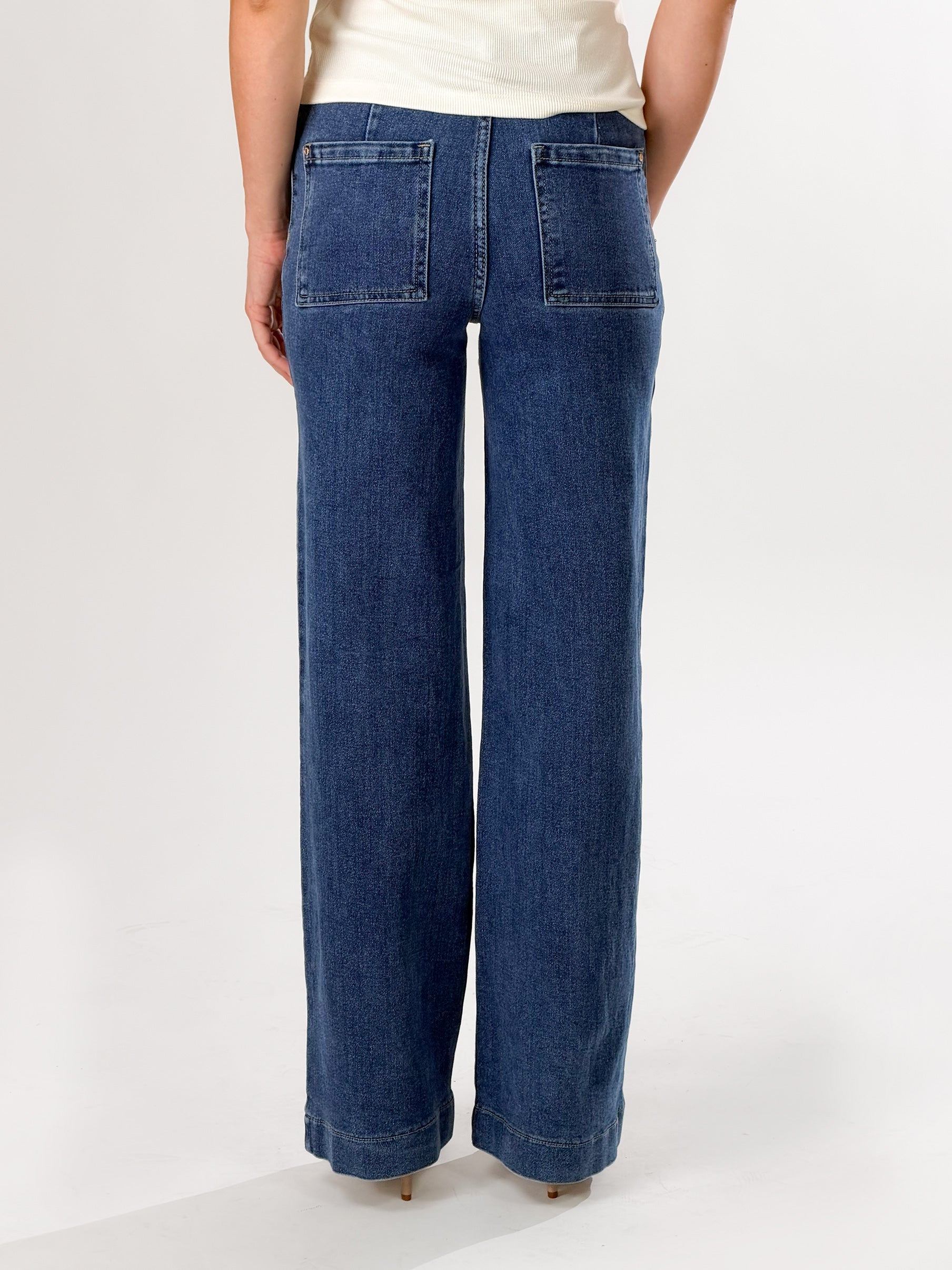 Jeans vita alta con cucitura centrale|Colore:Blu