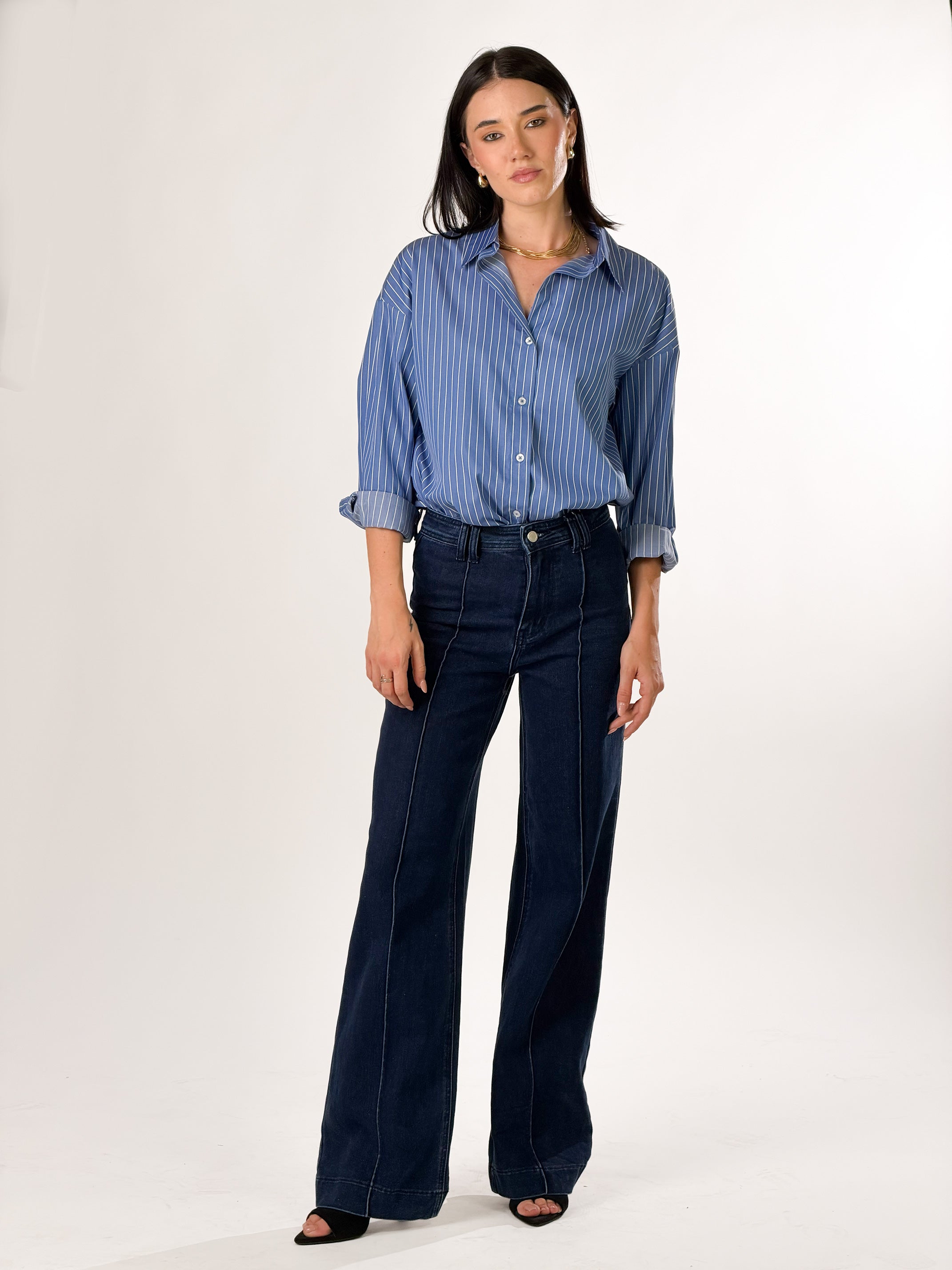 Jeans vita alta con cucitura centrale|Colore:Blu zero