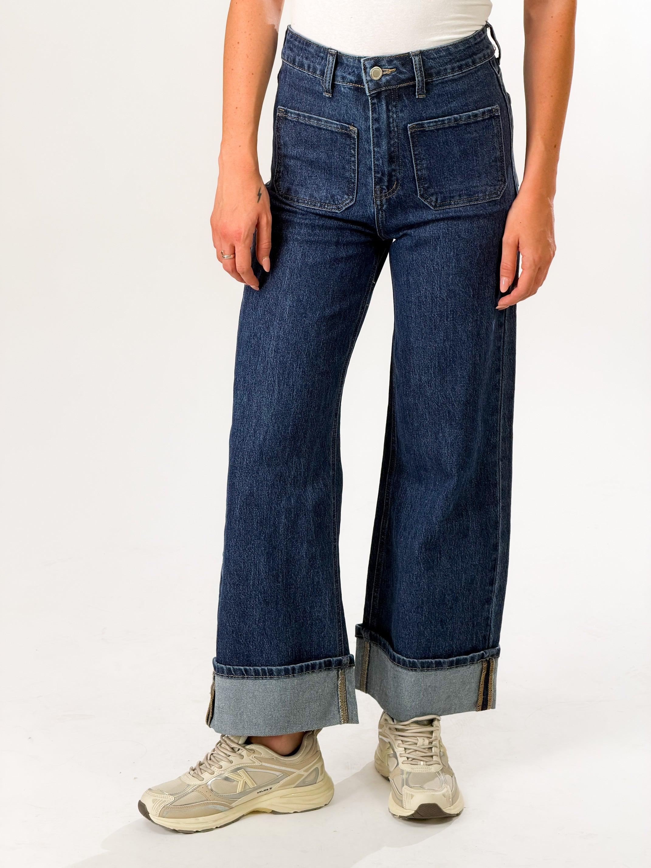 Jeans con risvolto|Colore:Blu zero