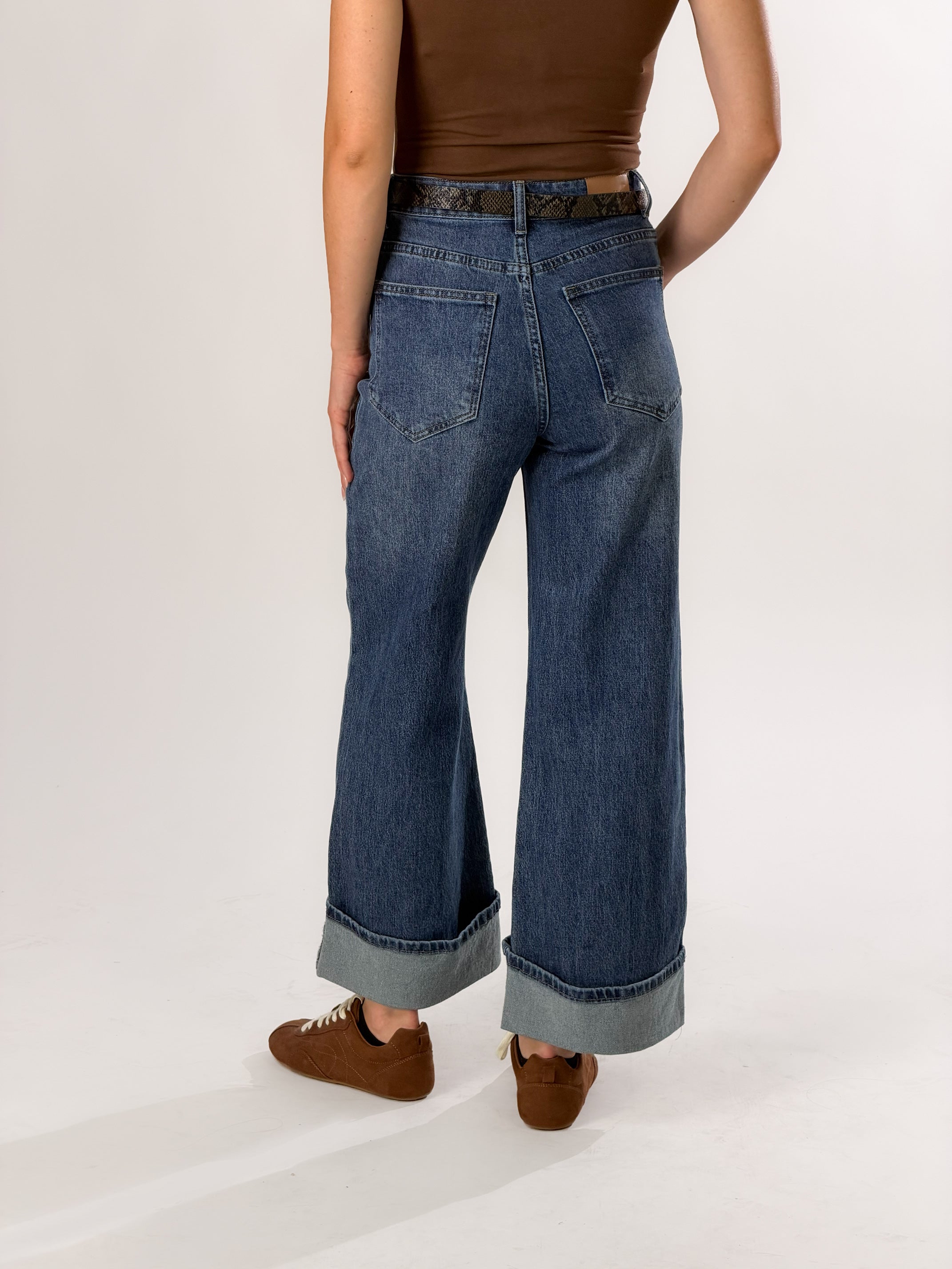 Jeans con risvolto|Colore:Blu medio