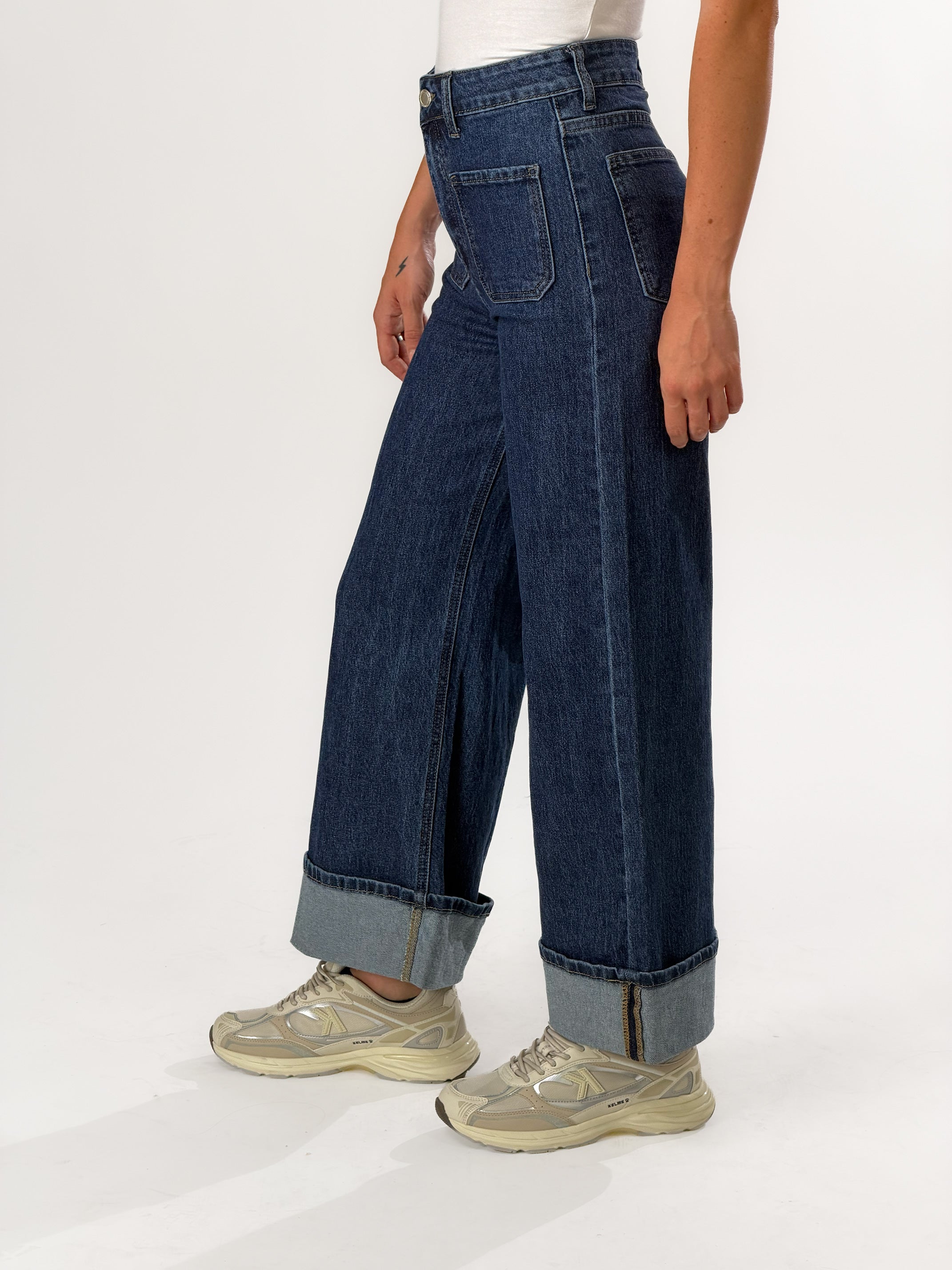 Jeans con risvolto|Colore:Blu zero