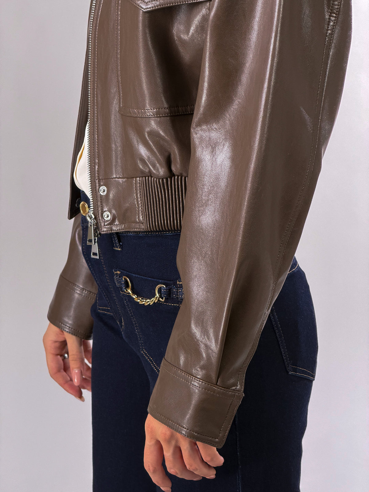 Bomber effetto pelle|Colore:Oliva