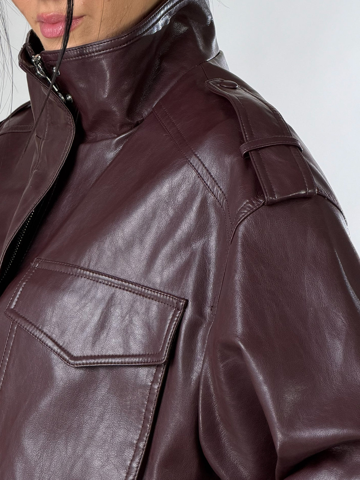 Bomber effetto pelle|Colore:Burgundy
