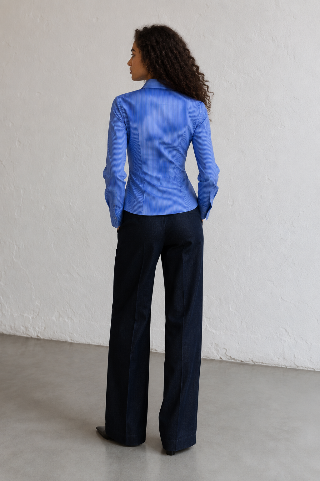 Camicia in cotone stretch|Colore:Bianco/celeste