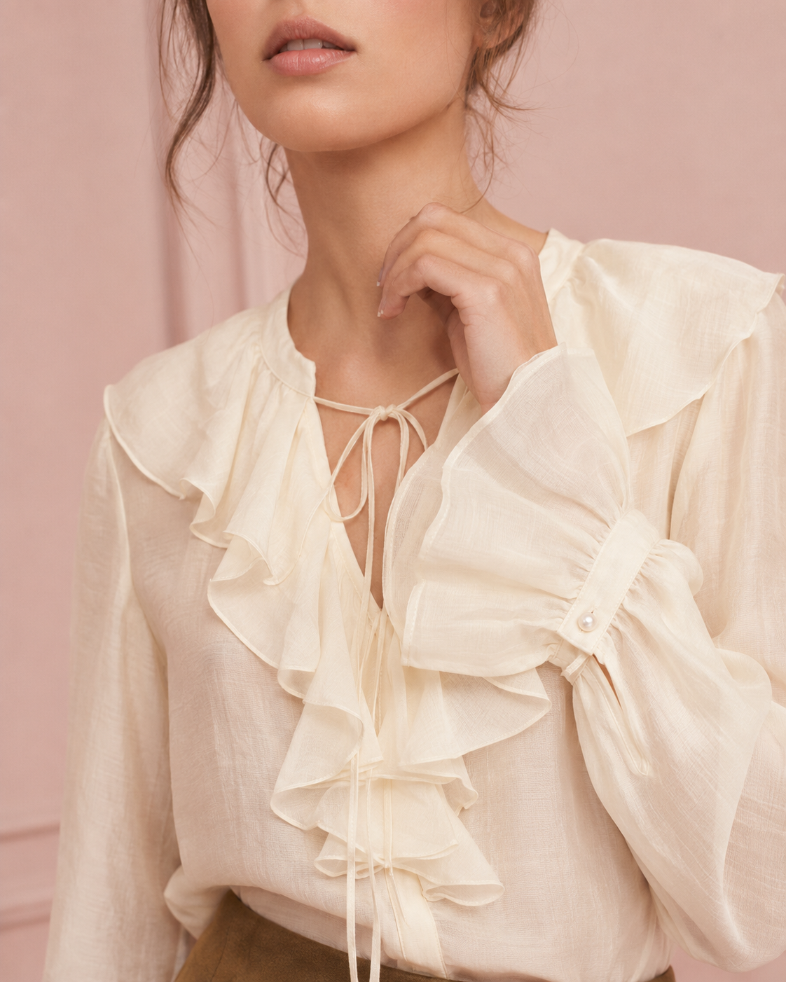 Blusa con volant in chiffon|Colore:Burro