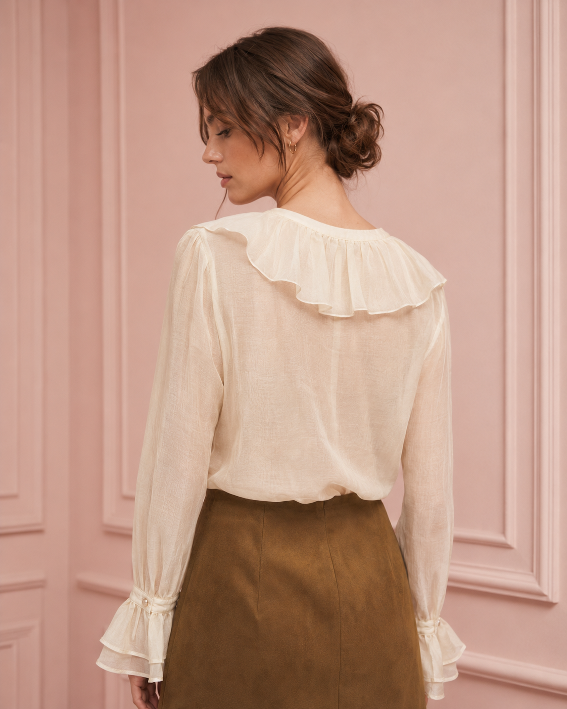 Blusa con volant in chiffon|Colore:Burro