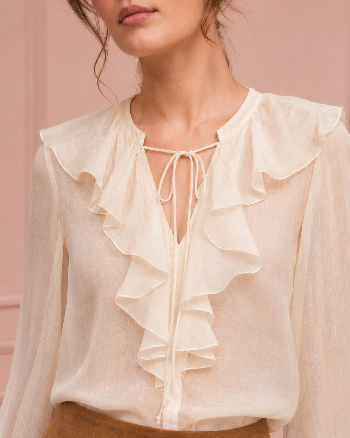 Blusa con volant in chiffon|Colore:Burro