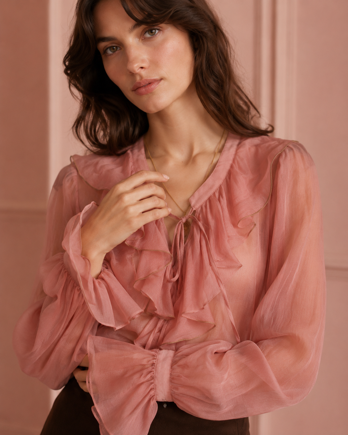 Blusa con volant in chiffon|Colore:Blush