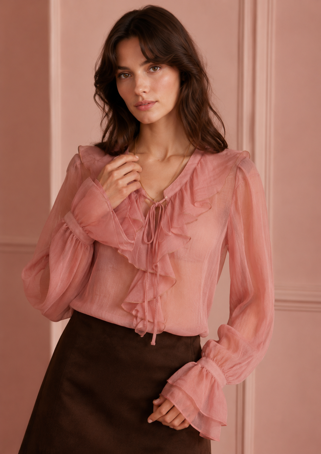 Blusa con volant in chiffon|Colore:Blush