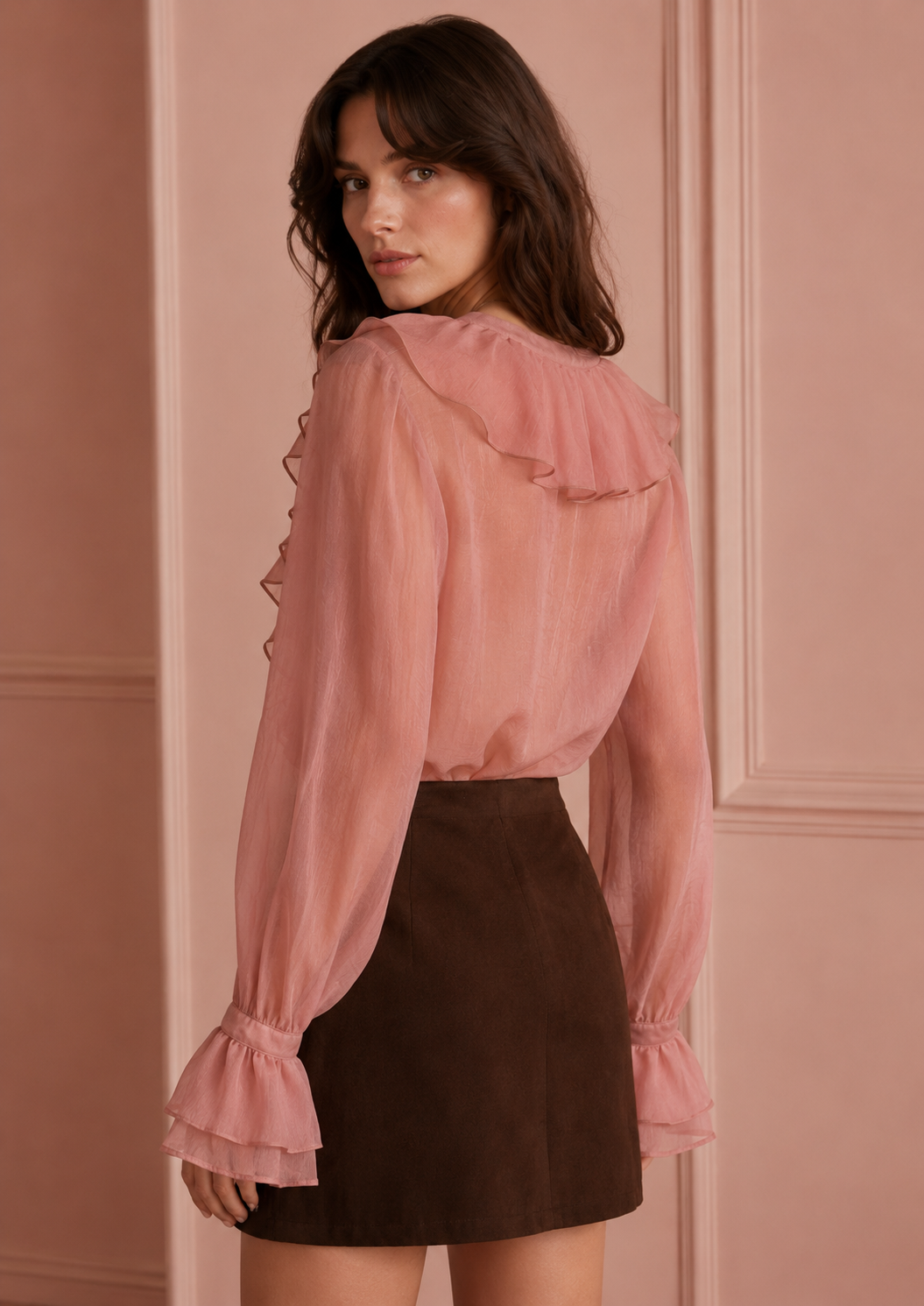 Blusa con volant in chiffon|Colore:Blush