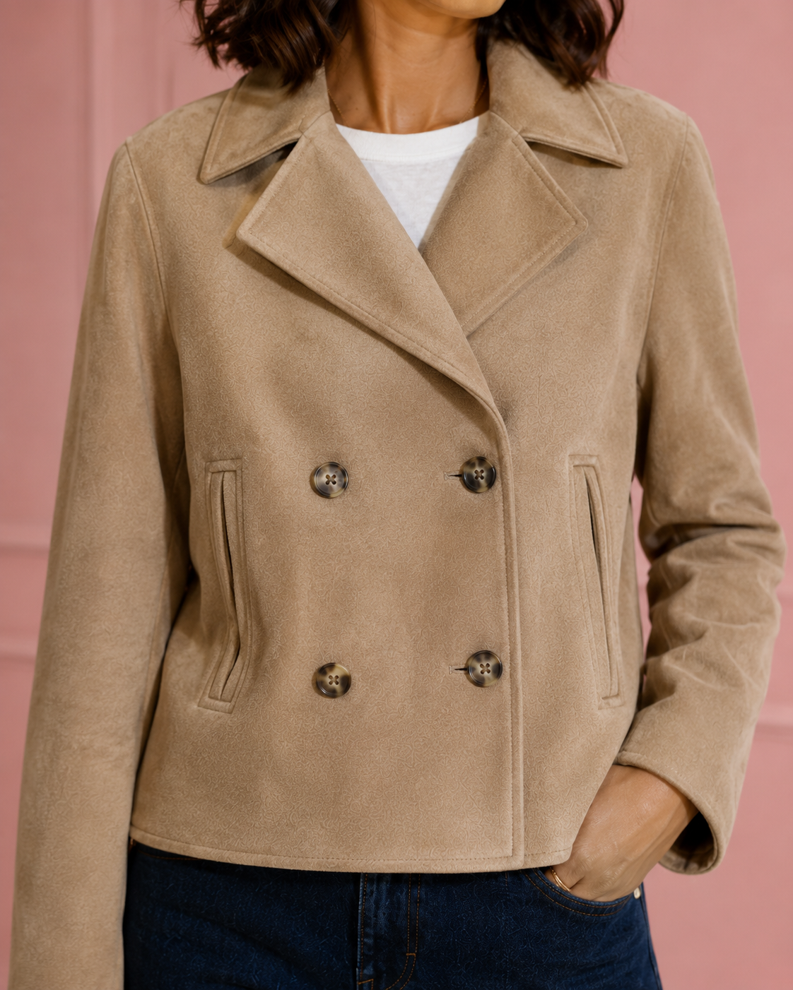 Giacca doppiopetto effetto suede|Colore:Fieno
