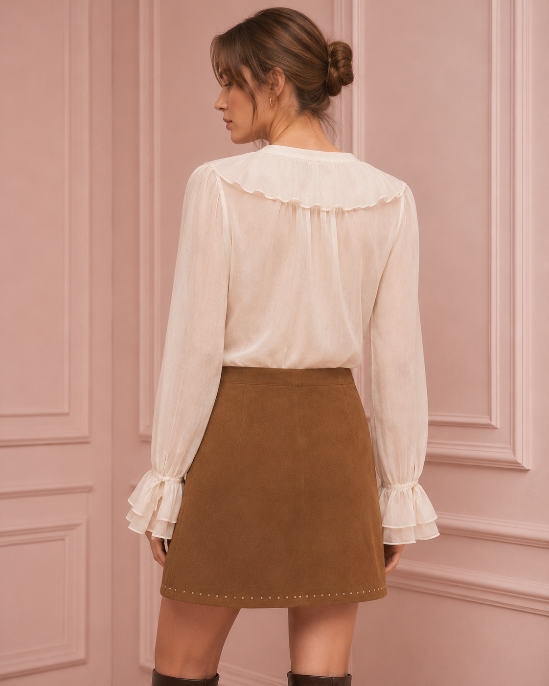 Minigonna effetto suede con micro borchie|Colore:Caramello